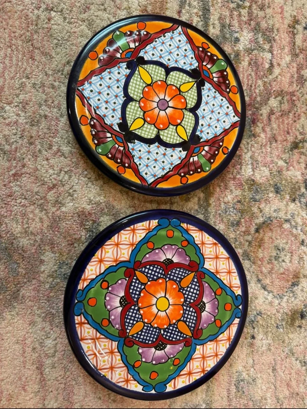 Hand-Painted Floral Ceramic Trivets - Multicolor